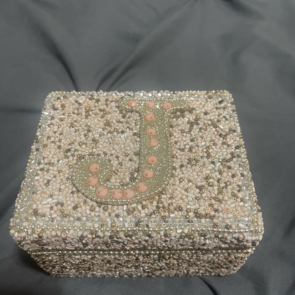 Beaded Jewelry Box with Initial J